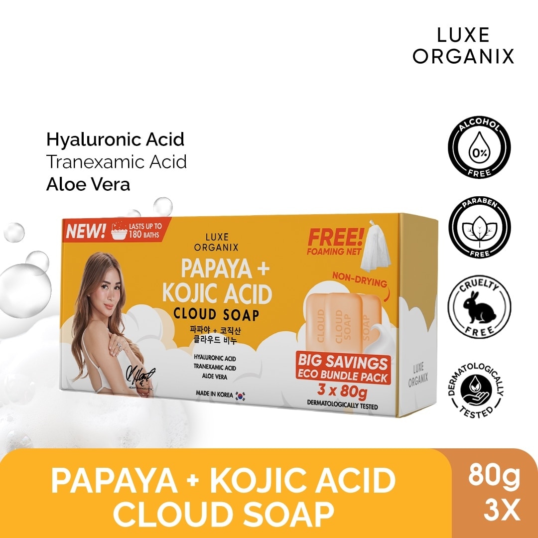 Papaya + Kojic Acid Cloud Soap 3 x 80g (Eco Bundle Pack)