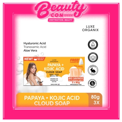 LUXE ORGANIX Papaya + Kojic Acid Cloud Soap 3 x 80g (Eco Bundle Pack)