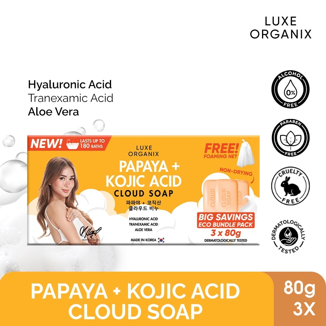 Papaya + Kojic Acid Cloud Soap 3 x 80g (Eco Bundle Pack)