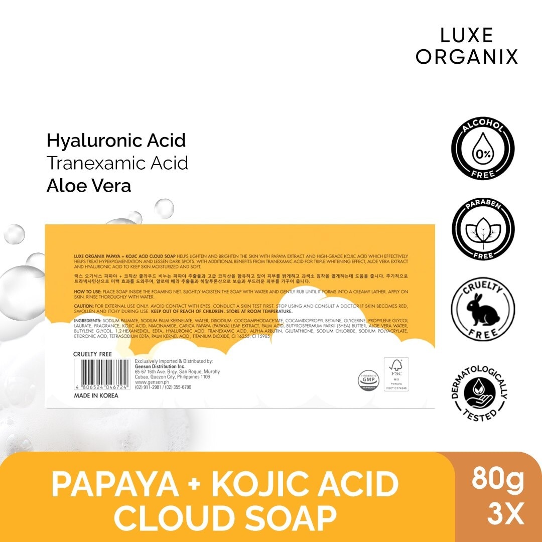 Papaya + Kojic Acid Cloud Soap 3 x 80g (Eco Bundle Pack)