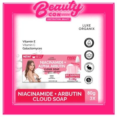 LUXE ORGANIX Niacinamide + Alpha Arbutin Cloud Soap 3 x 80g (Eco Bundle Pack)