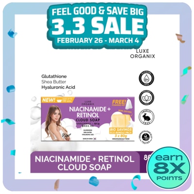 LUXE ORGANIX Niacinamide + Retinol Cloud Soap 3 x 80g (Eco Bundle Pack)