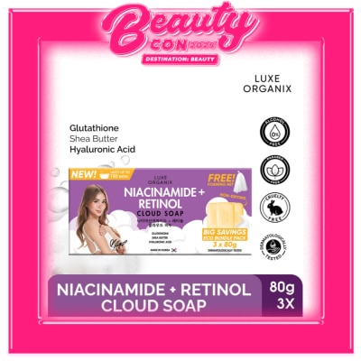 LUXE ORGANIX Niacinamide + Retinol Cloud Soap 3 x 80g (Eco Bundle Pack)