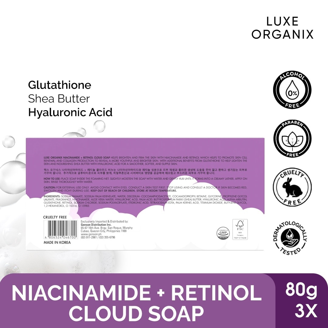 Niacinamide + Retinol Cloud Soap 3 x 80g (Eco Bundle Pack)