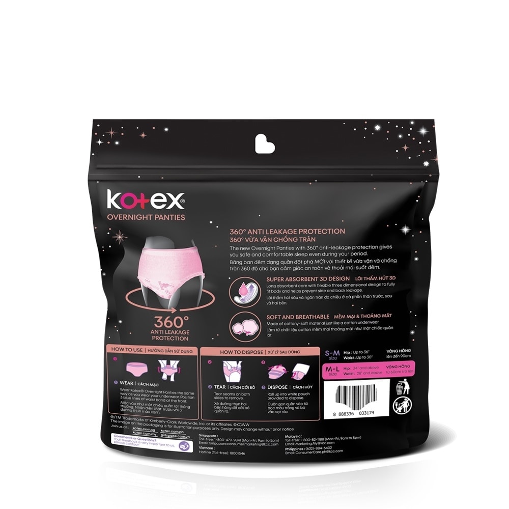 KOTEX Overnight Panties M to L Size 2s