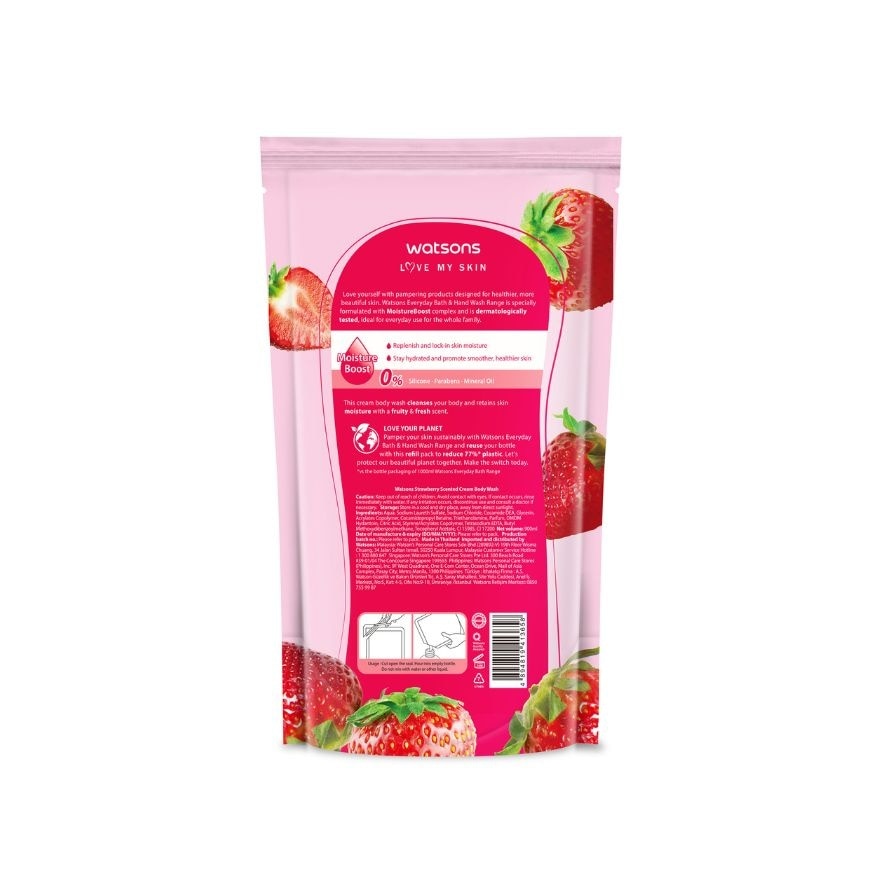 WATSONS Cream Body Wash Strawberry Refill 900Ml