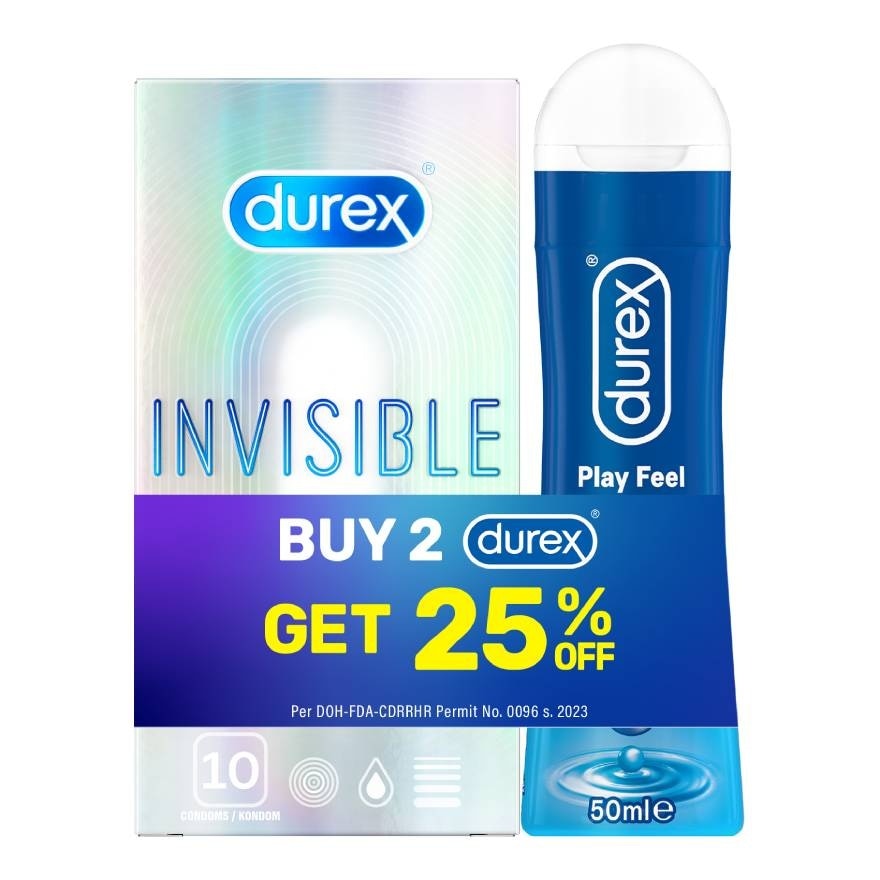 DUREX Invisible Extra Sensitive 10s And Play Feel Lubricant 50ml Get 25 Percent Off