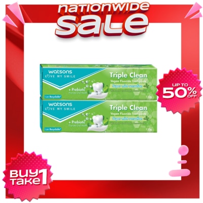 WATSONS WATSONS Triple Clean Vegan Fluoride Toothpaste 100g 2s