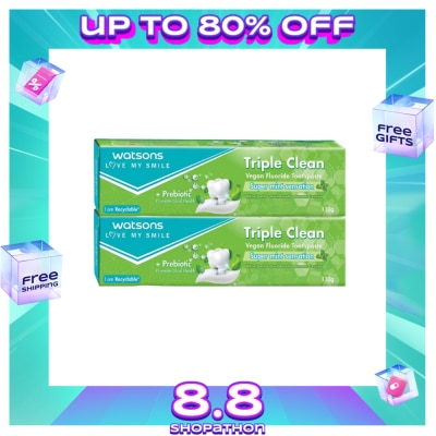 WATSONS WATSONS Triple Clean Vegan Fluoride Toothpaste 100g 2s