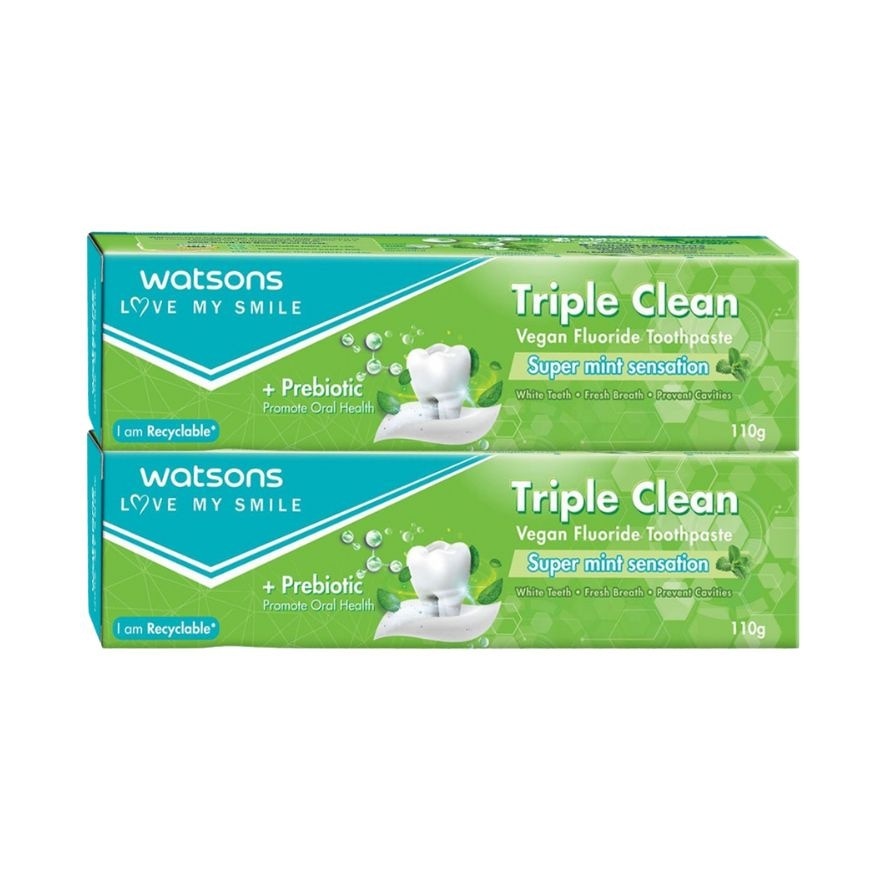 WATSONS Triple Clean Vegan Fluoride Toothpaste 100g 2s