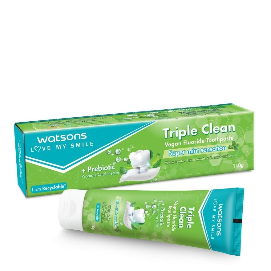 WATSONS Triple Clean Vegan Fluoride Toothpaste 100g 2s