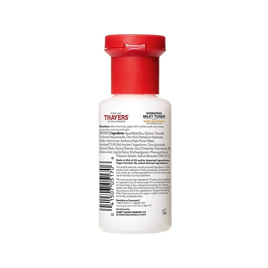 THAYERS Milky Hydrating Alcohol-Free Facial Toner With Snow Mushroom And Hyaluronic Acid 89ml