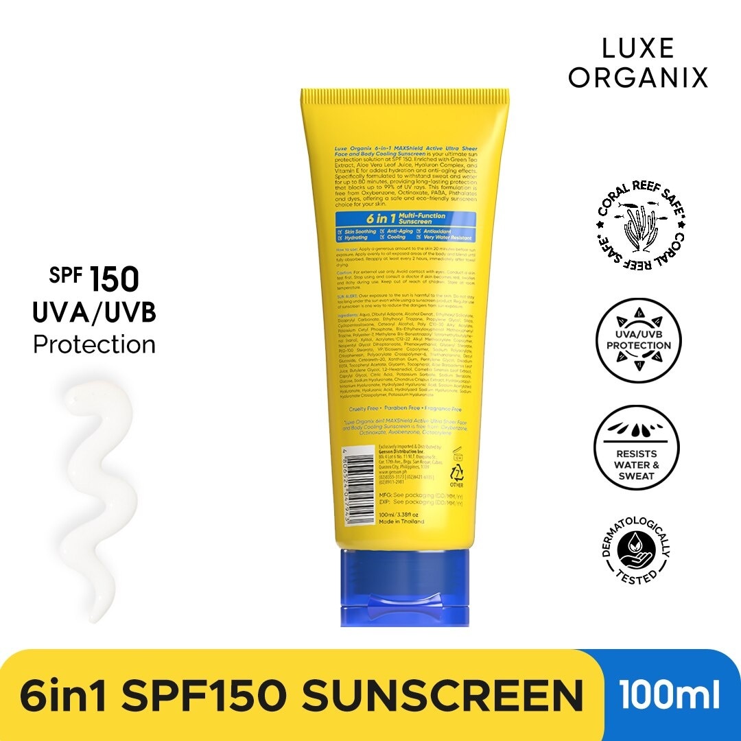 LUXE ORGANIX 6 in 1 Maxshield Active Ultra Sheer Face and Body Sunscreen 100ml