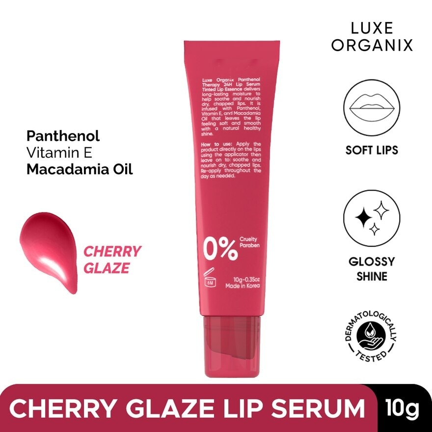 LUXE ORGANIX Panthenol Therapy 24H Lip Serum Tinted Lip Essence Cherry Glaze 10G