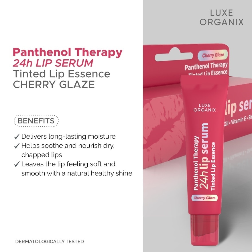 LUXE ORGANIX Panthenol Therapy 24H Lip Serum Tinted Lip Essence Cherry Glaze 10G