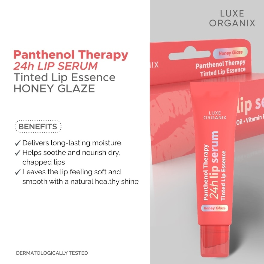 LUXE ORGANIX Panthenol Therapy 24H Lip Serum Tinted Lip Essence Honey Glaze 10G