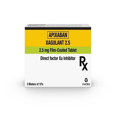 XAGULANT Xagulant Apixaban 2.5mg Film-Coated Tablet sold per piece [PRESCRIPTION REQUIRED]