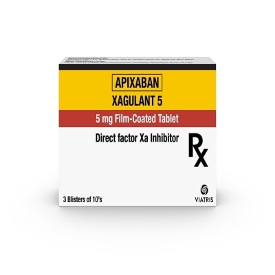 XAGULANT Xagulant Apixaban 5mg Film-Coated Tablet sold per piece [PRESCRIPTION REQUIRED]