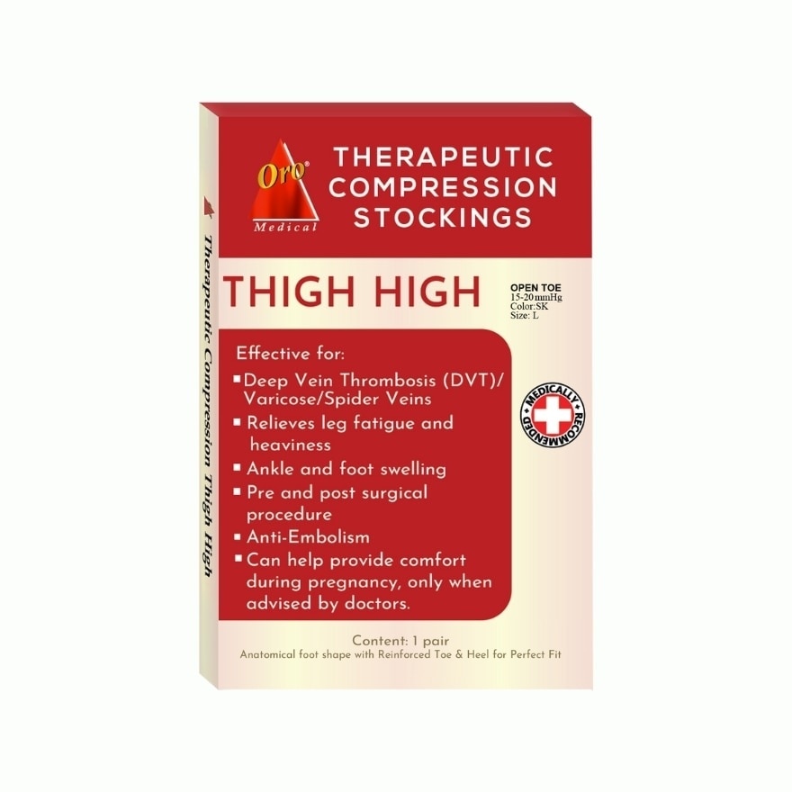 ORO INTIMO Therapeutic Compression Stockings Open Toe Thigh High 15-20 MMHG Large Skintone