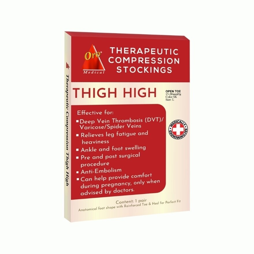 ORO INTIMO Therapeutic Compression Stockings Open Toe Thigh High 15-20 MMHG Large Skintone