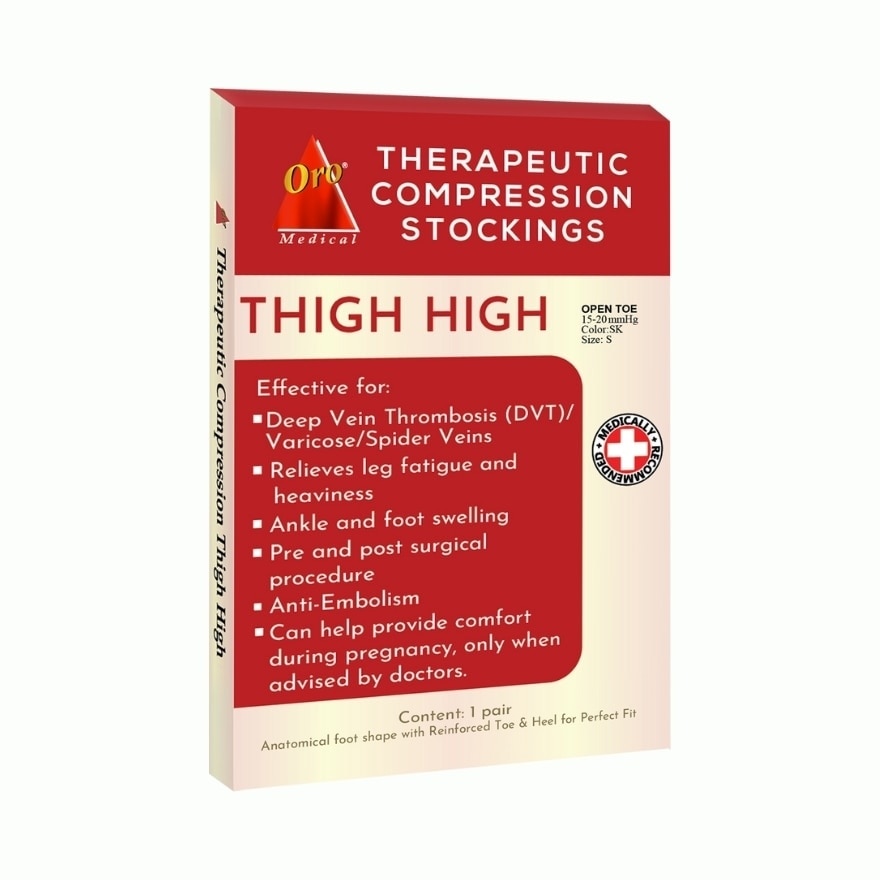 ORO INTIMO Therapeutic Compression Stockings Open Toe Thigh High 15-20 MMHG Small Skintone