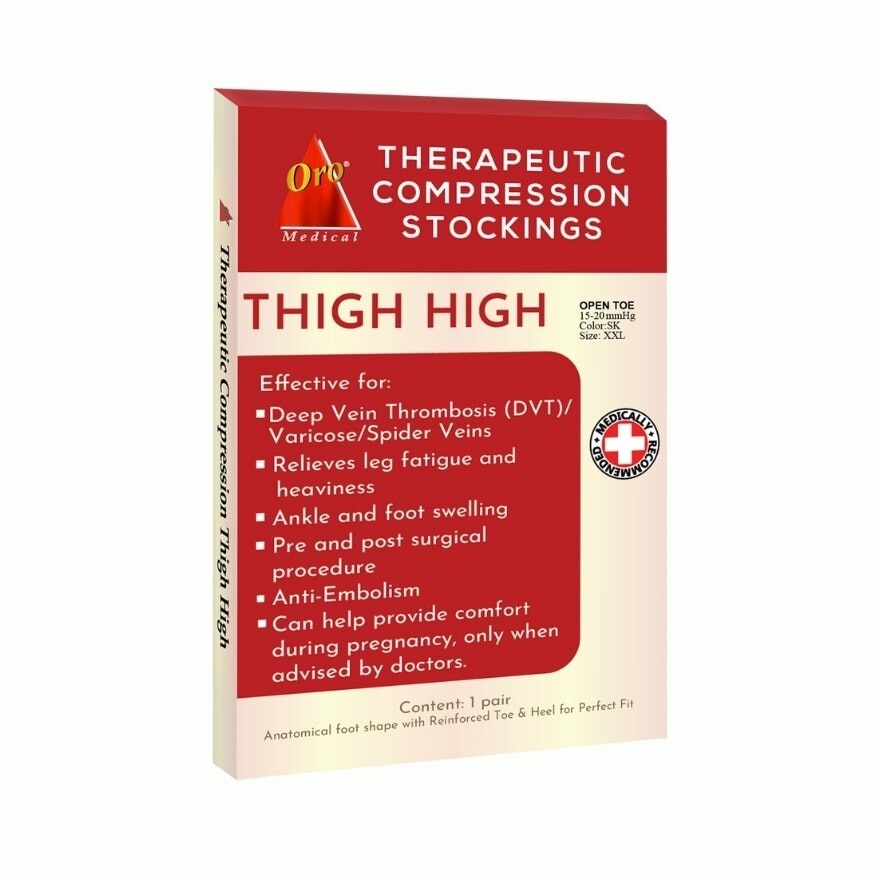 ORO Therapeutic Compression Stockings - Open Toe Thigh High 15-20 Mmhg Double Extra Large Skintone