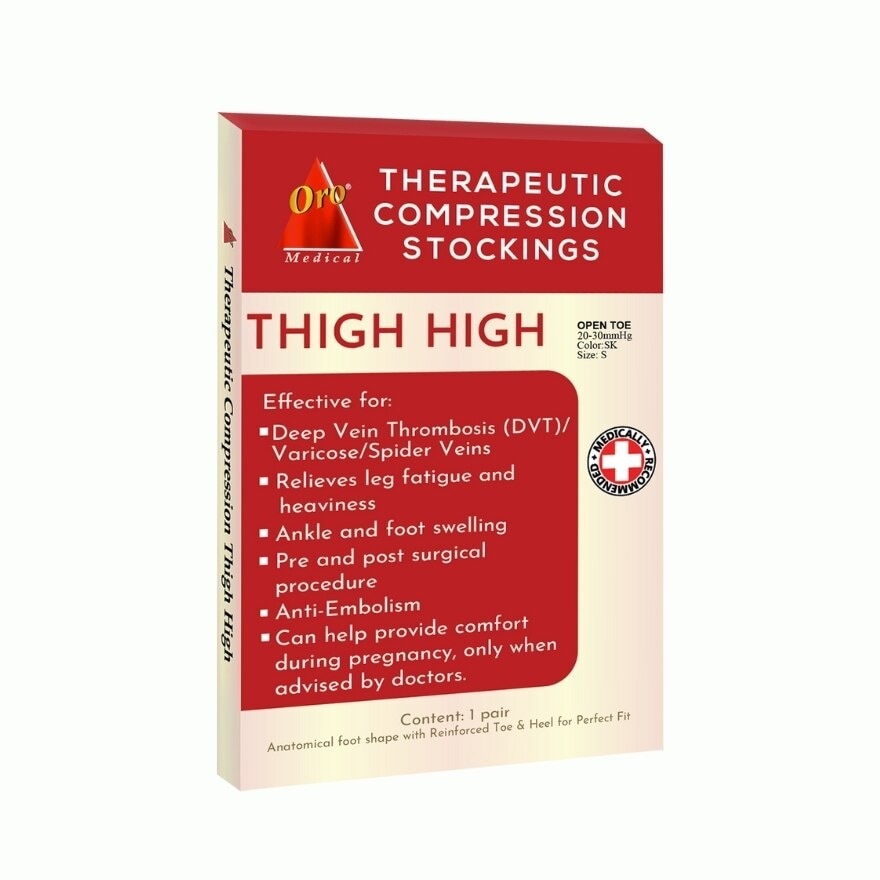 ORO INTIMO Therapeutic Compression Stockings Open Toe Thigh High 20-30 MMHG Small Skintone