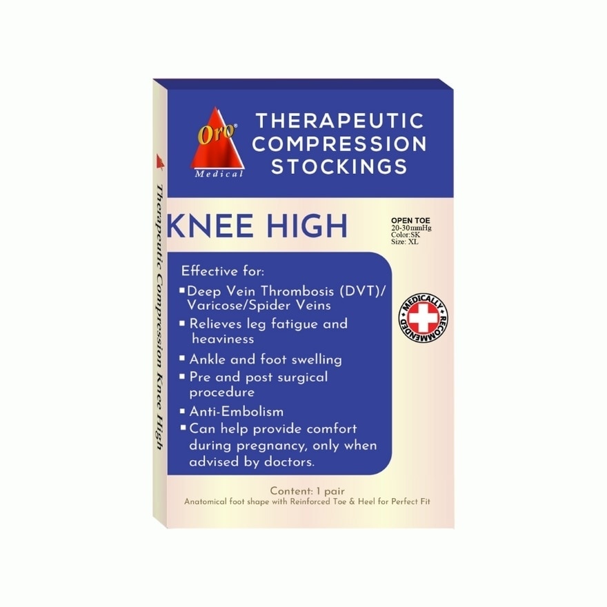 ORO Therapeutic Compression Stockings - Open Toe Knee High 20-30 Mmhg Extra Large Skintone