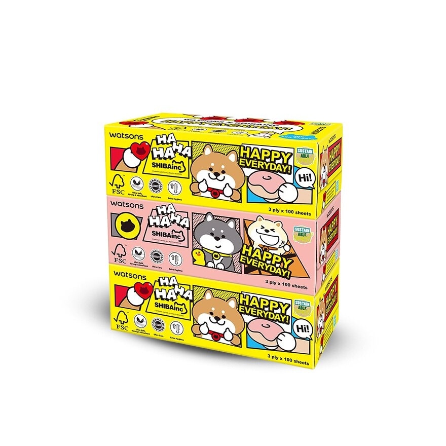 Watsons Shibainc Box Tissues 3Ply X 100Sheets X 3Packs