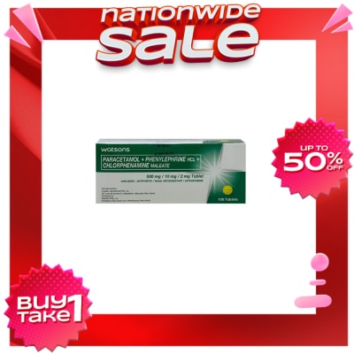 WATSONS GENERICS WATSONS GENERICS Paracetamol + Phenylephrine Hydrochloride + Chlorphenamine Maleate 500mg/10mg/2mg Sold Per Piece (Expiry: March 29, 2026)