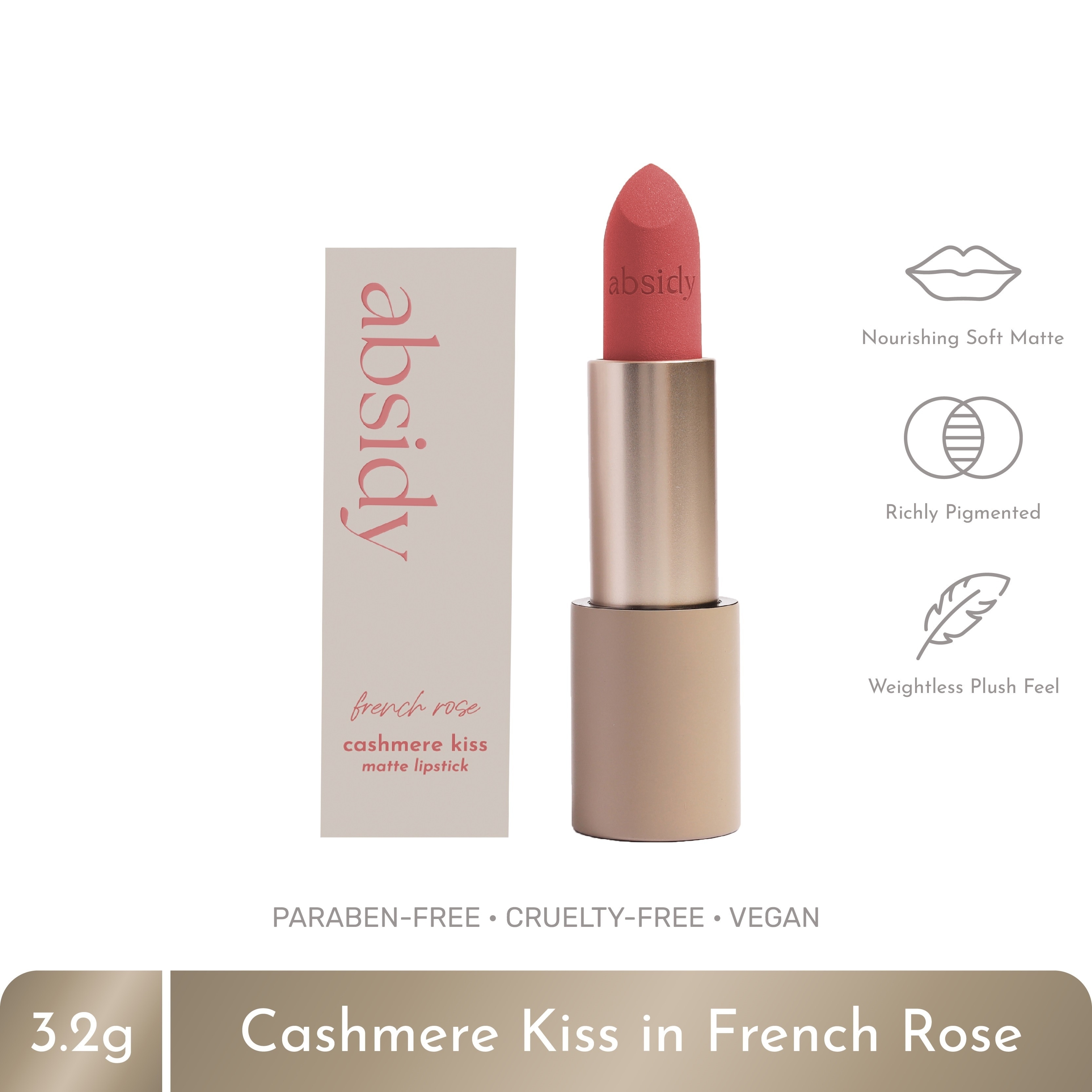 ABSIDY Cashmere Kiss Matte Lipstick French Rose 3.2 g