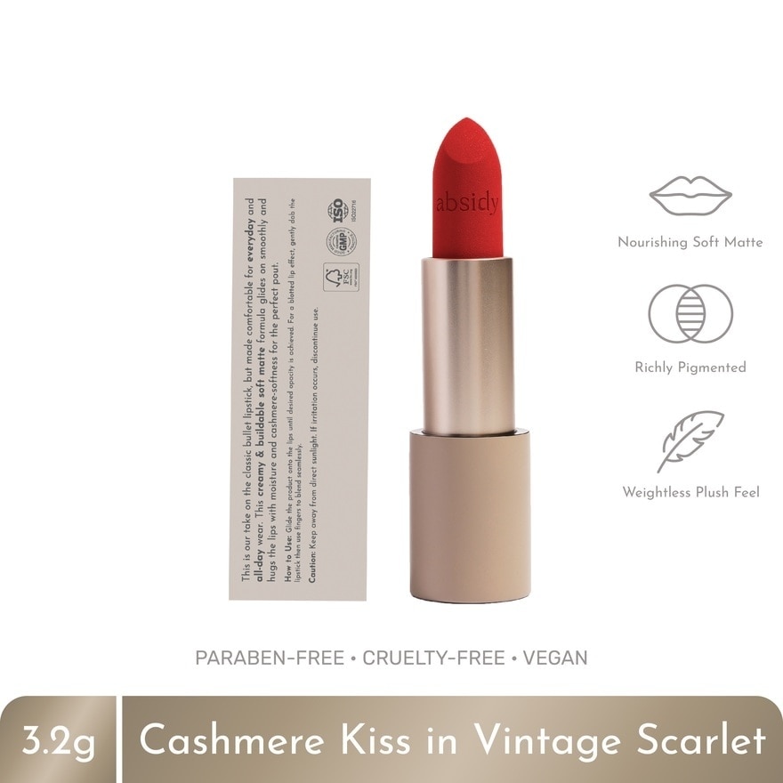 ABSIDY Cashmere Kiss Matte Lipstick Vintage Scarlet 3.2 g