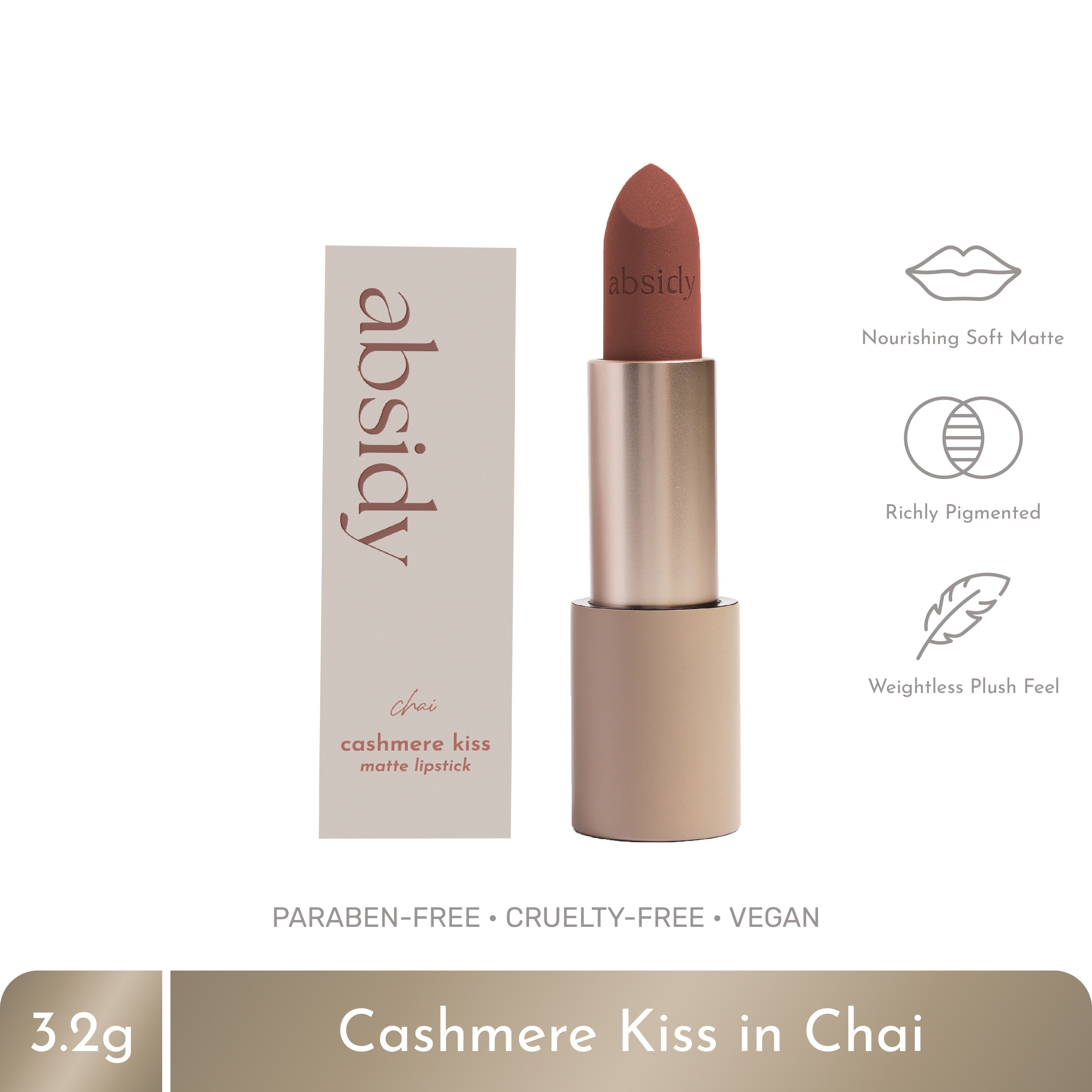 ABSIDY Cashmere Kiss Matte Lipstick Chai 3.2 g