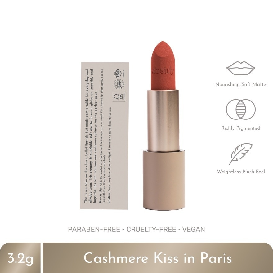 ABSIDY Cashmere Kiss Matte Lipstick Paris 3.2 g