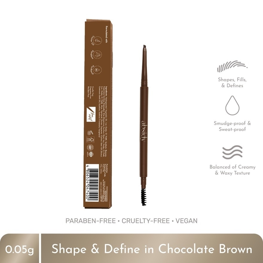 ABSIDY Shape & Define Brow Pencil Chocolate Brown w/ Free Refill