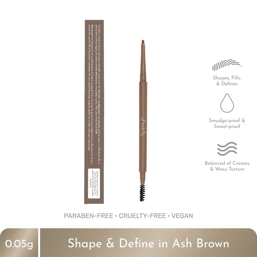 ABSIDY Shape & Define Brow Pencil Ash Brown w/ Free Refill