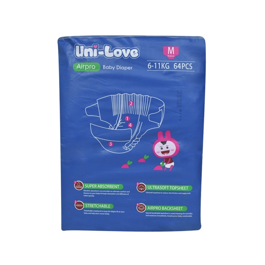 Uni-Love Airpro Baby Diaper (Medium) 64's