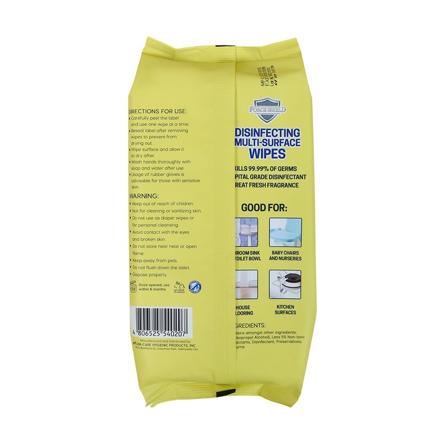 Force Shield Lemon Disinfecting Wipes 50's