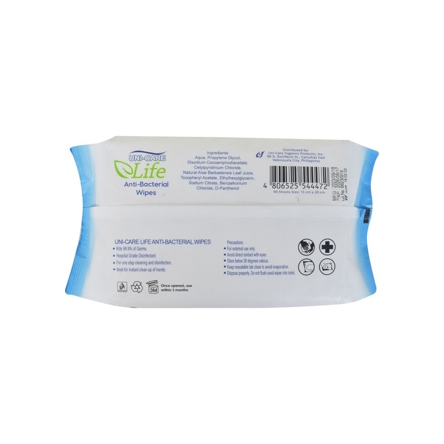 UNI-CARE Life Anti-Bacterial Wipes 90's