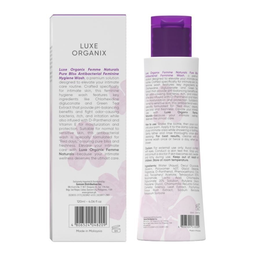 Luxe Organix Femme Naturals Antibacterial Feminine Wash Pure Bliss Formulated For Red Days 120Ml