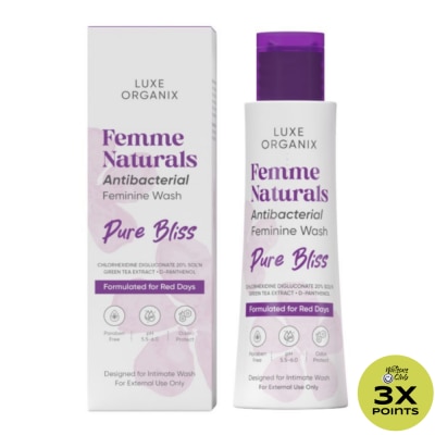LUXE ORGANIX Luxe Organix Femme Naturals Antibacterial Feminine Wash Pure Bliss Formulated For Red Days 120Ml