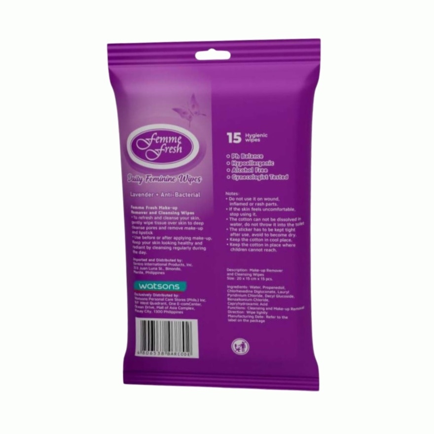 FEMME FRESH Daily Feminine Wipes Lavender + Antibacterial