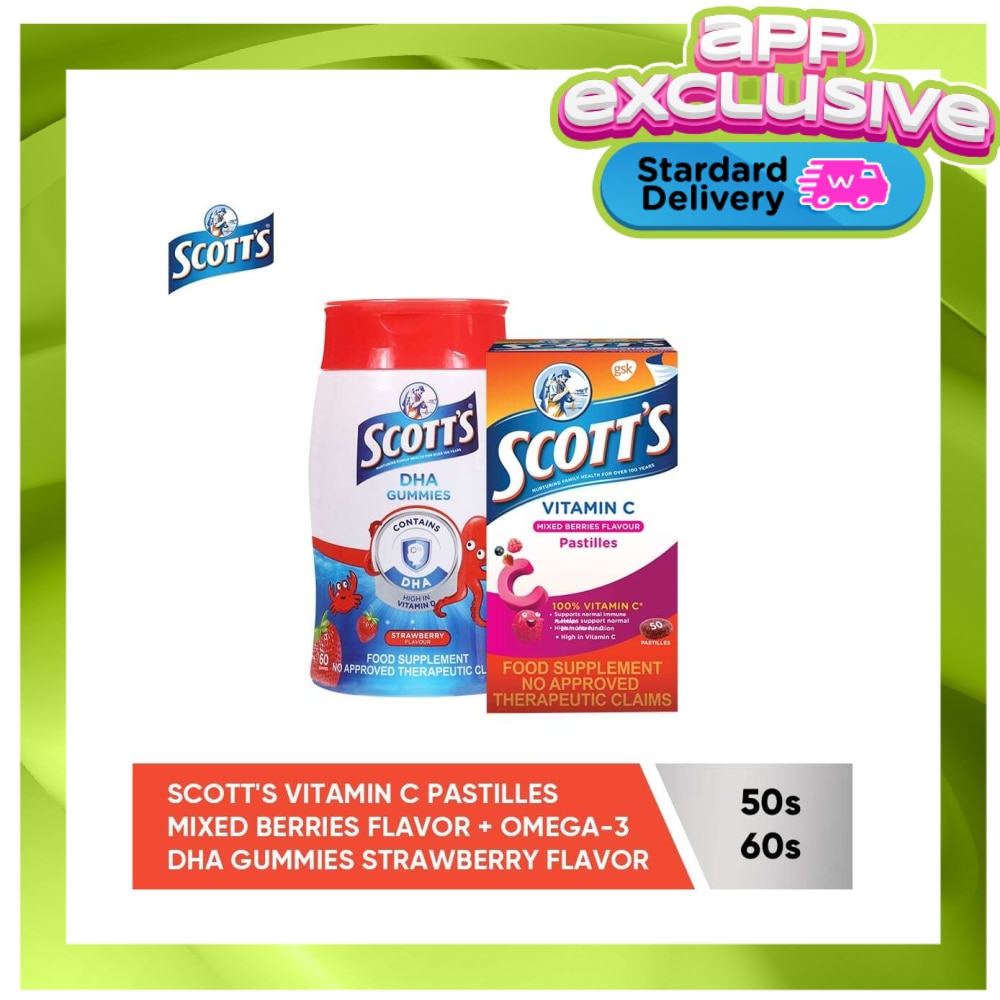 SCOTTS Scotts Vitamin C Pastilles Mixed Berries 50s & DHA Gummies Strawberry 60s (Available in Standard Home Delivery Only)