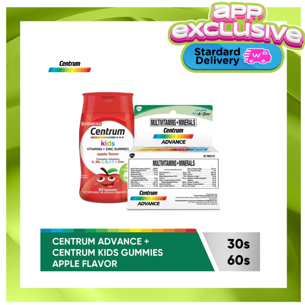 CENTRUM Centrum Advance 30s & Centrum Kids Gummies Apple 60s (Available in Standard Home Delivery Only)