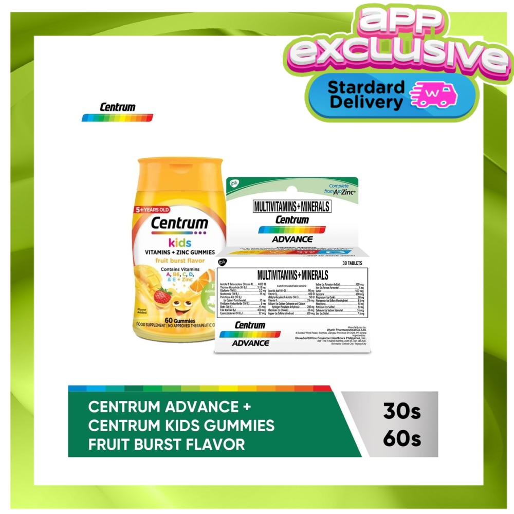 CENTRUM Centrum Advance 30s & Centrum Kids Gummies Fruit Burst 60s (Available in Standard Home Delivery Only)