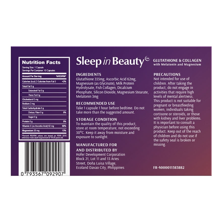 SLEEP IN BEAUTY Glutathione And Collage Food Supplement 10 Capsule