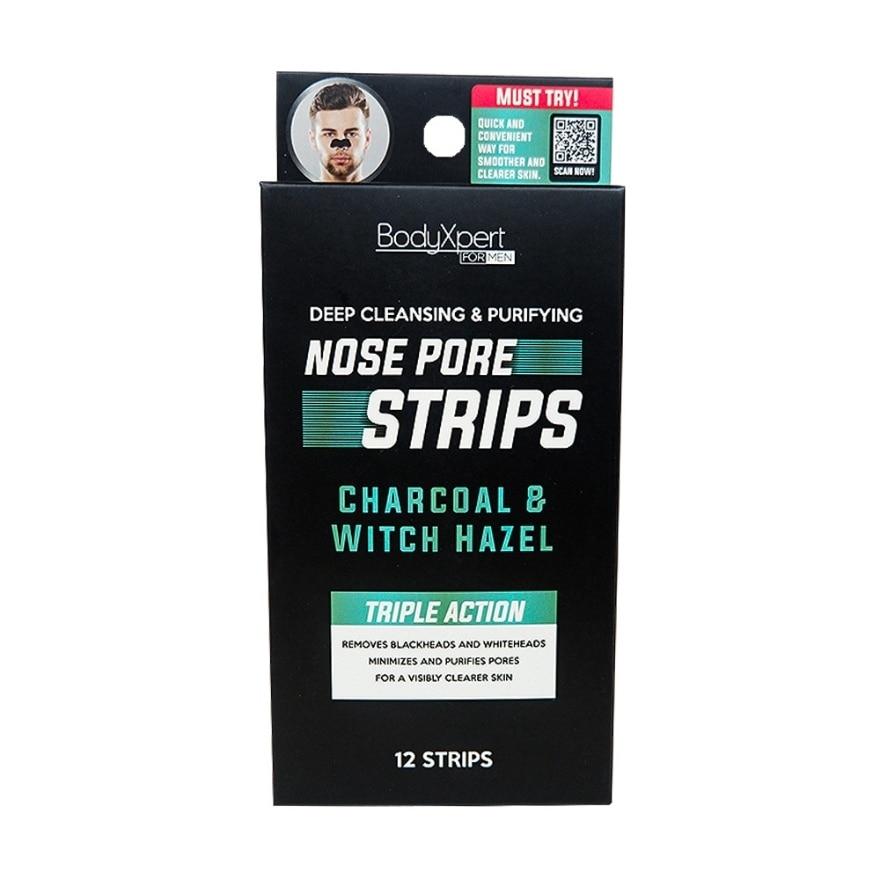 BODYXPERT For Men Nose Pore Strips 12s Charcoal & Witch Hazel