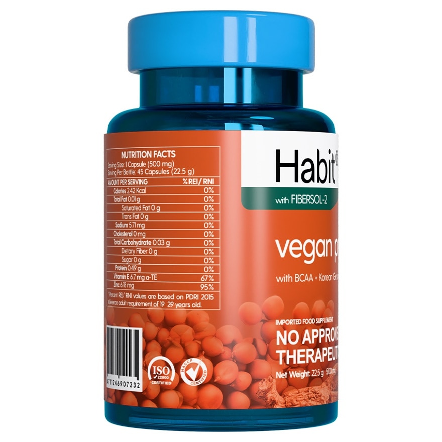 HABIT Vegan Protein with BCAA + Korean Ginseng 45 capsules (Post workout supplement)