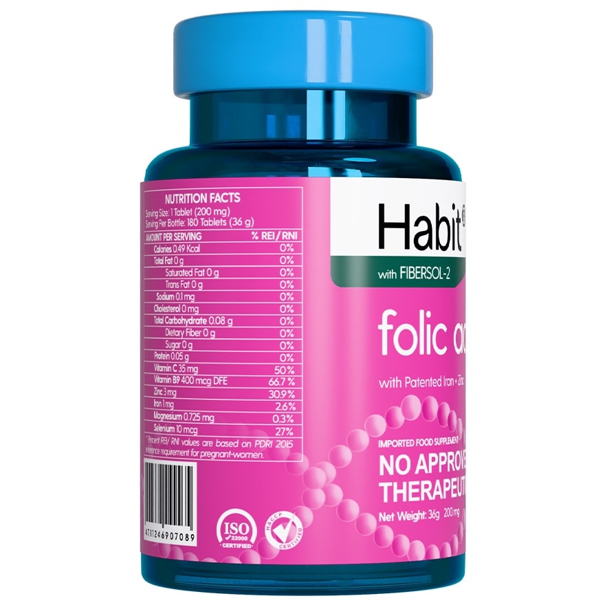 HABIT Folic Acid with Patented Iron + Zinc 180 tablets (Prenatal supplement)