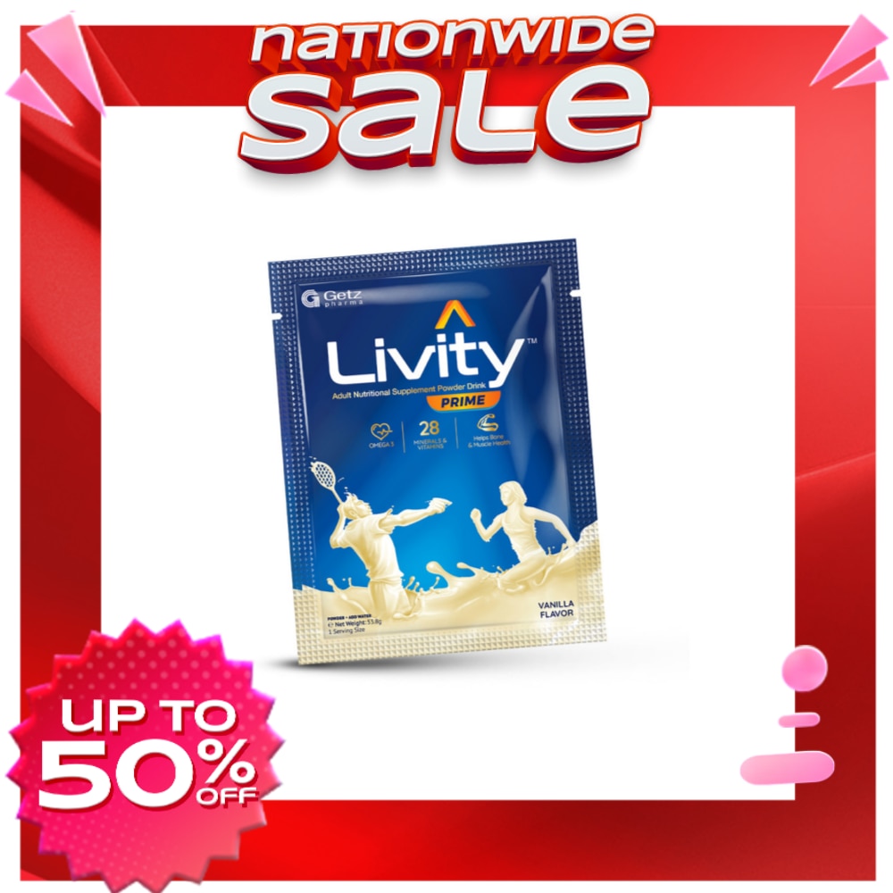 LIVITY PRIME Adult Nutritional Supplement Powder Drink Vanilla Flavor 1 Sachet 53.8g